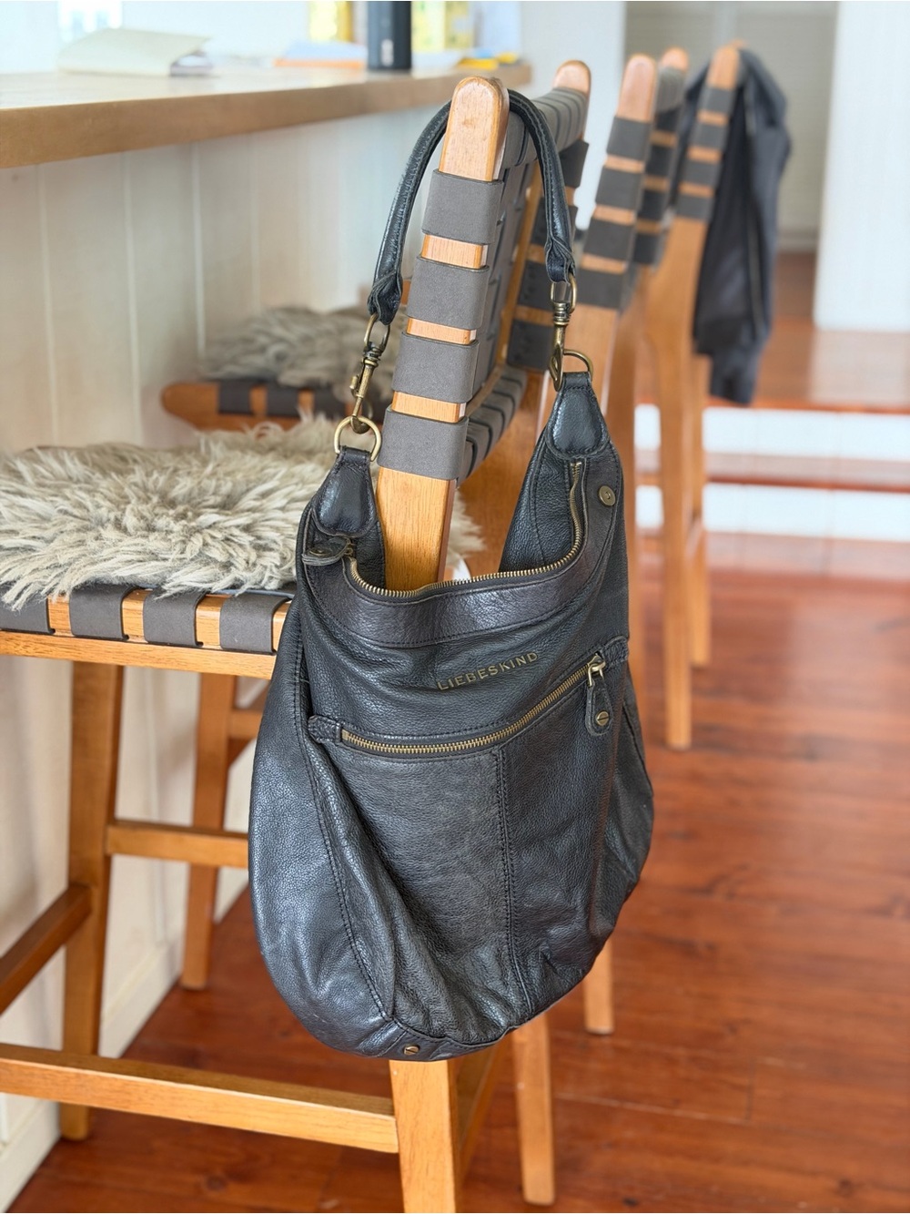 Liebeskind Black Leather Shoulder Hobo Bag